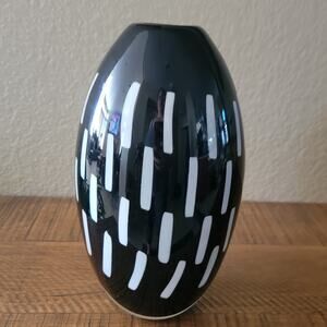 Vintage Handblown Art Glass Vase Black White Modernist Statement